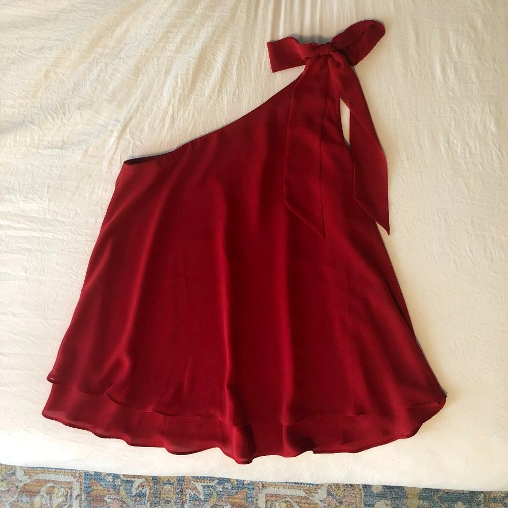 INC Red One Shoulder w/Bow Layered Blouse Size 6